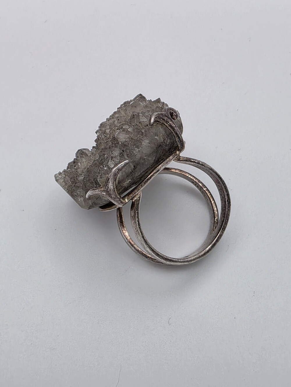 Vtg Artisan Deb Guyot Sterling Silver 925 Statement Cocktail Ring Quartz Druzy